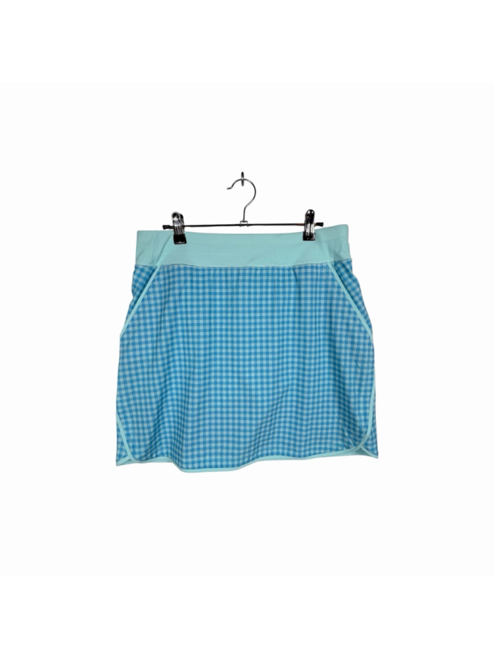 Lands End Active Skirt Quick Dry Active Board Skort Swim Skirt Blue Plaid Size 8